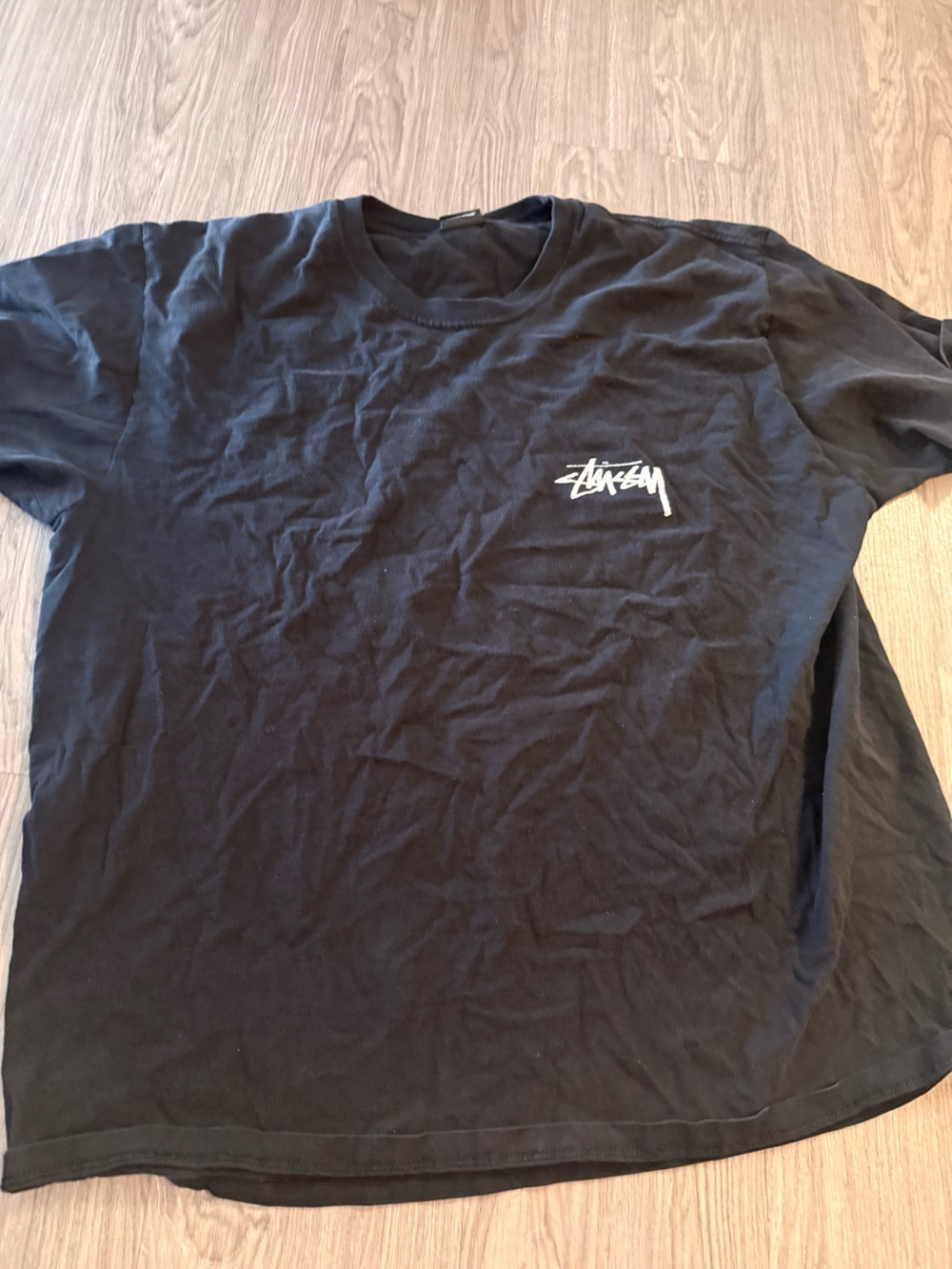 Stussy Black Short Sleeve Tee with White Script Logo